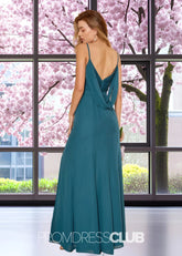 Spring | A Line Lace Embroider Ink Blue Chiffon Long Bridesmaid Dress with Slit - Price #price_variant_lowest# - Ink Blue - PromDressClub